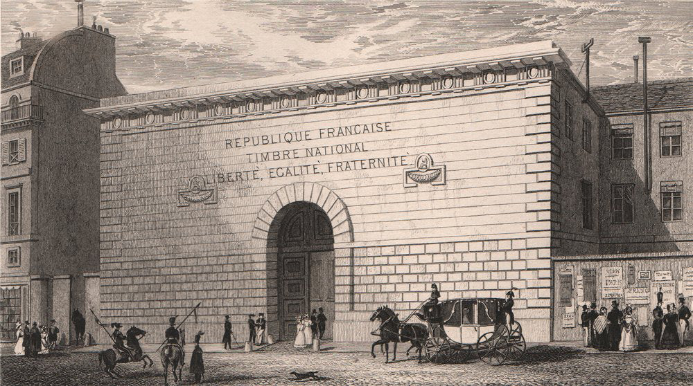 PARIS. Timbre National. BICKNELL 1845 old antique vintage print picture